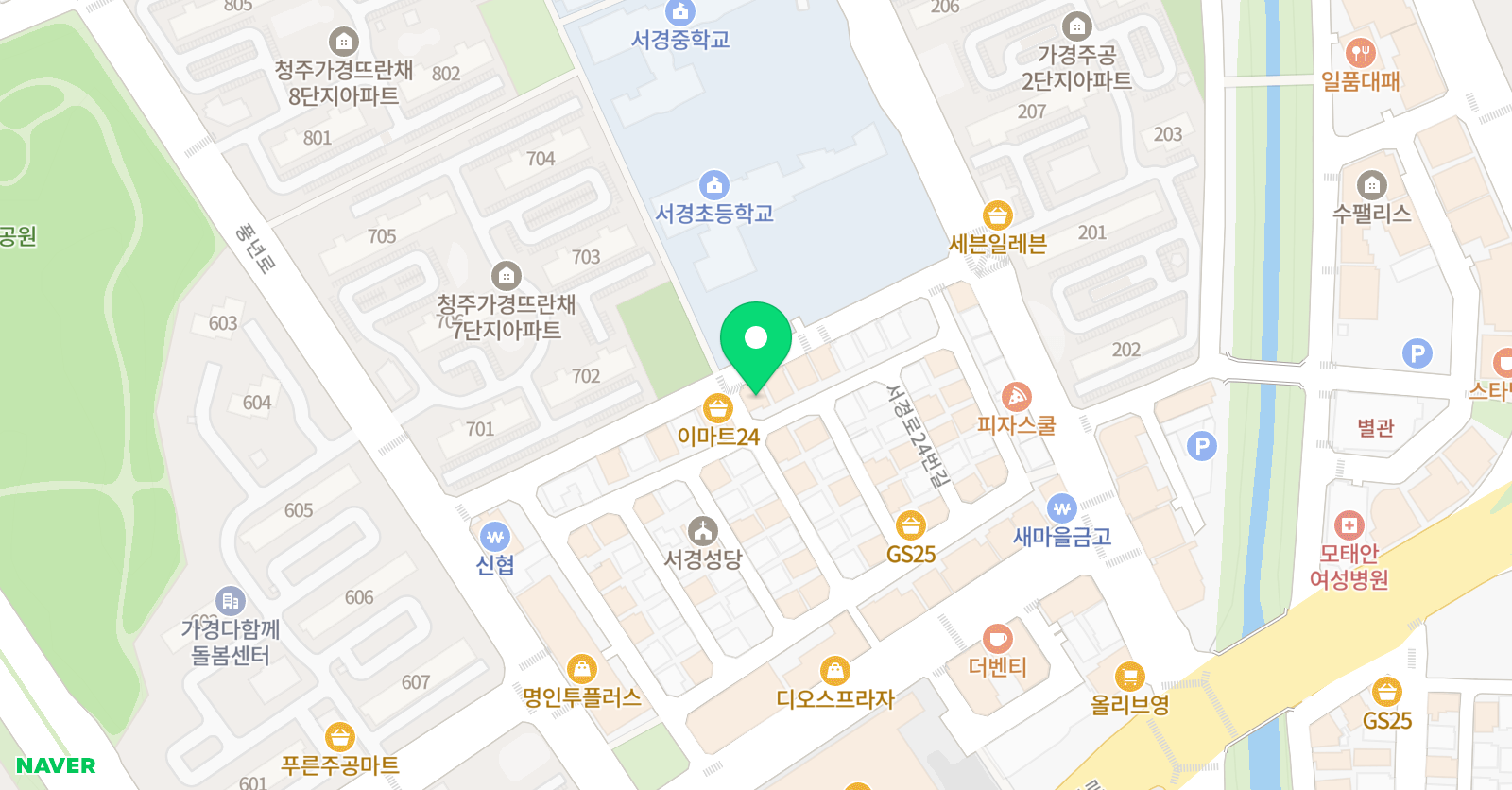 아소비 청주 가경서경초 점 위치