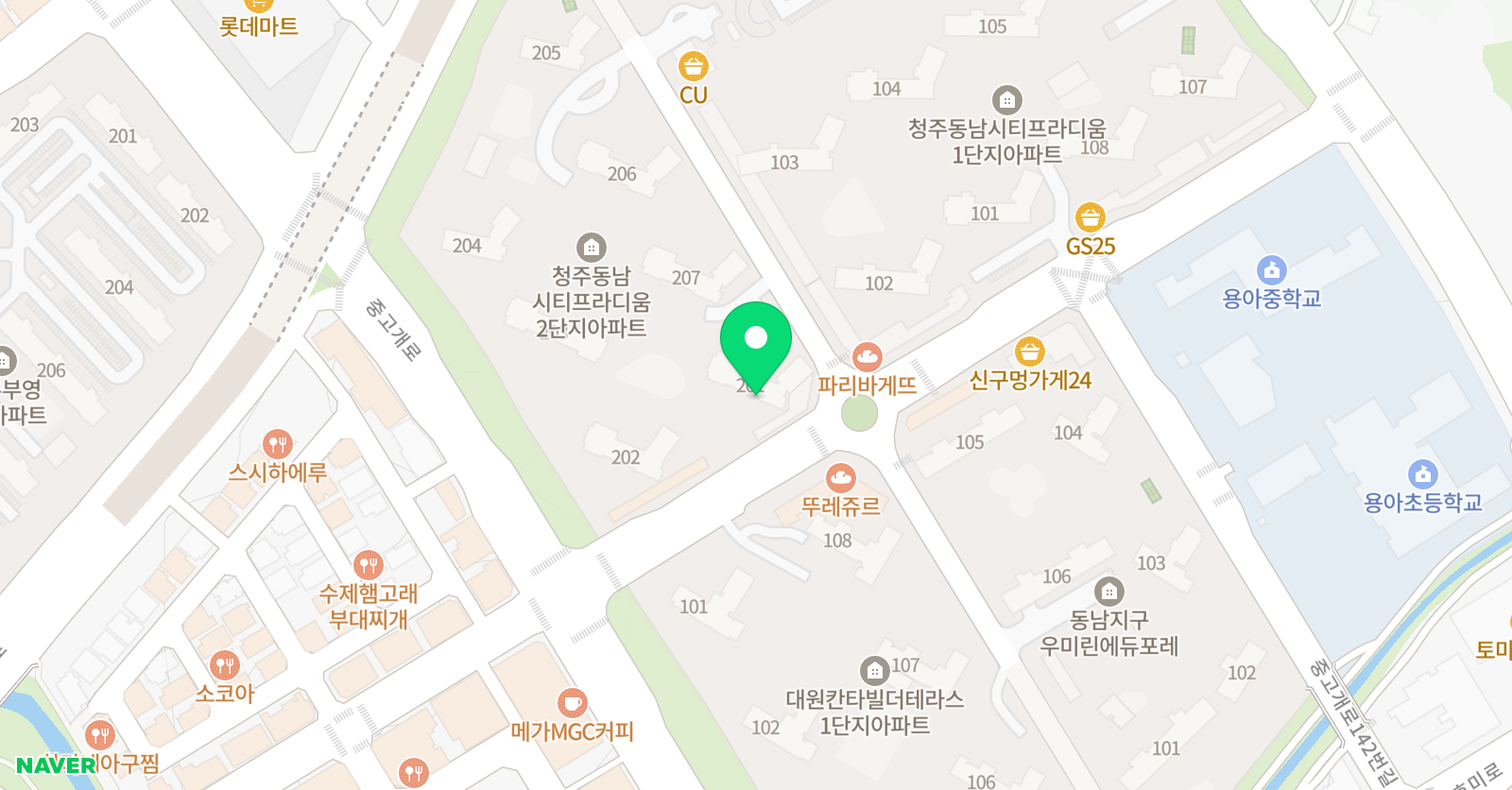 아소비 청주용암시티프라디움점 위치