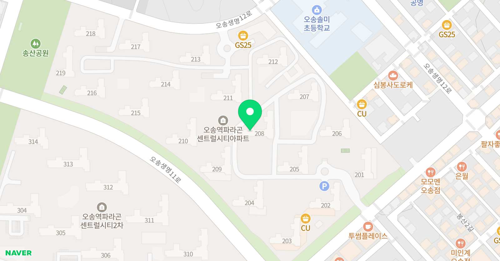 아소비 오송파라곤1차208동점 위치