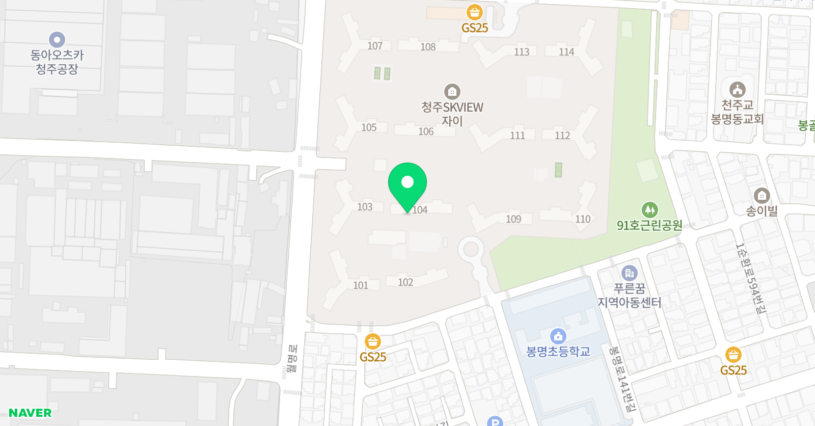아소비 청주봉명SK뷰자이104동점 위치