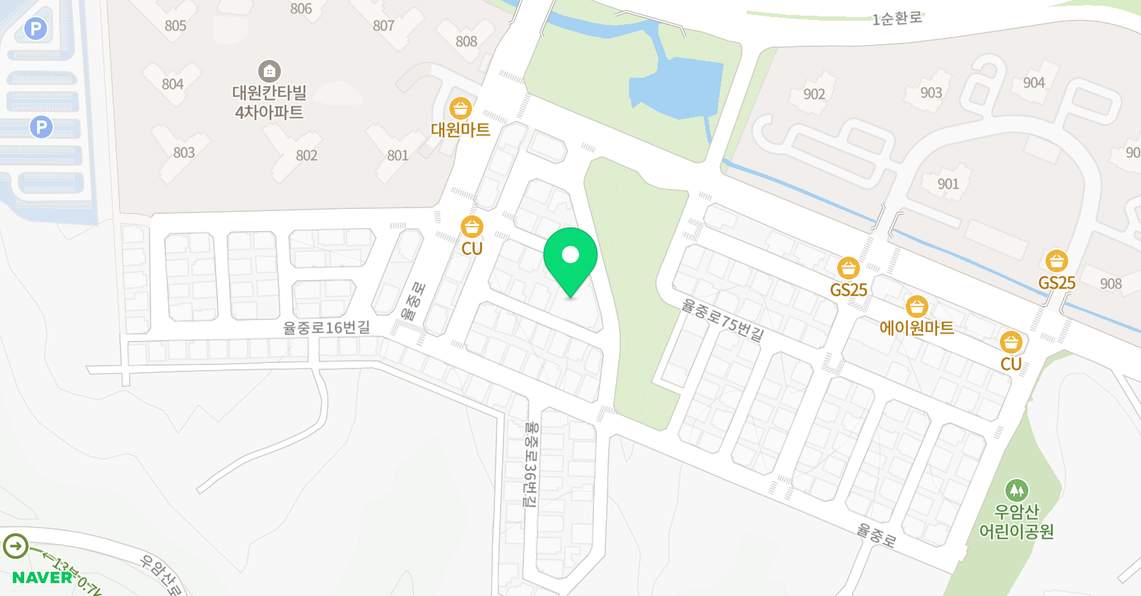 아쿠아 B&K 스위밍 율량점 위치