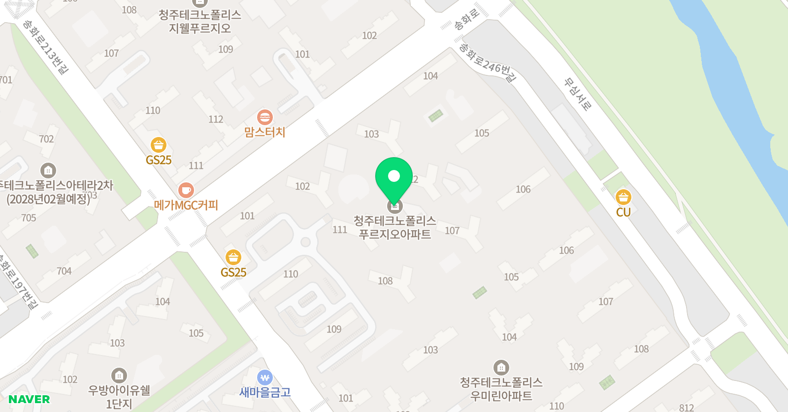 아소비 청주송절푸르지오점 위치