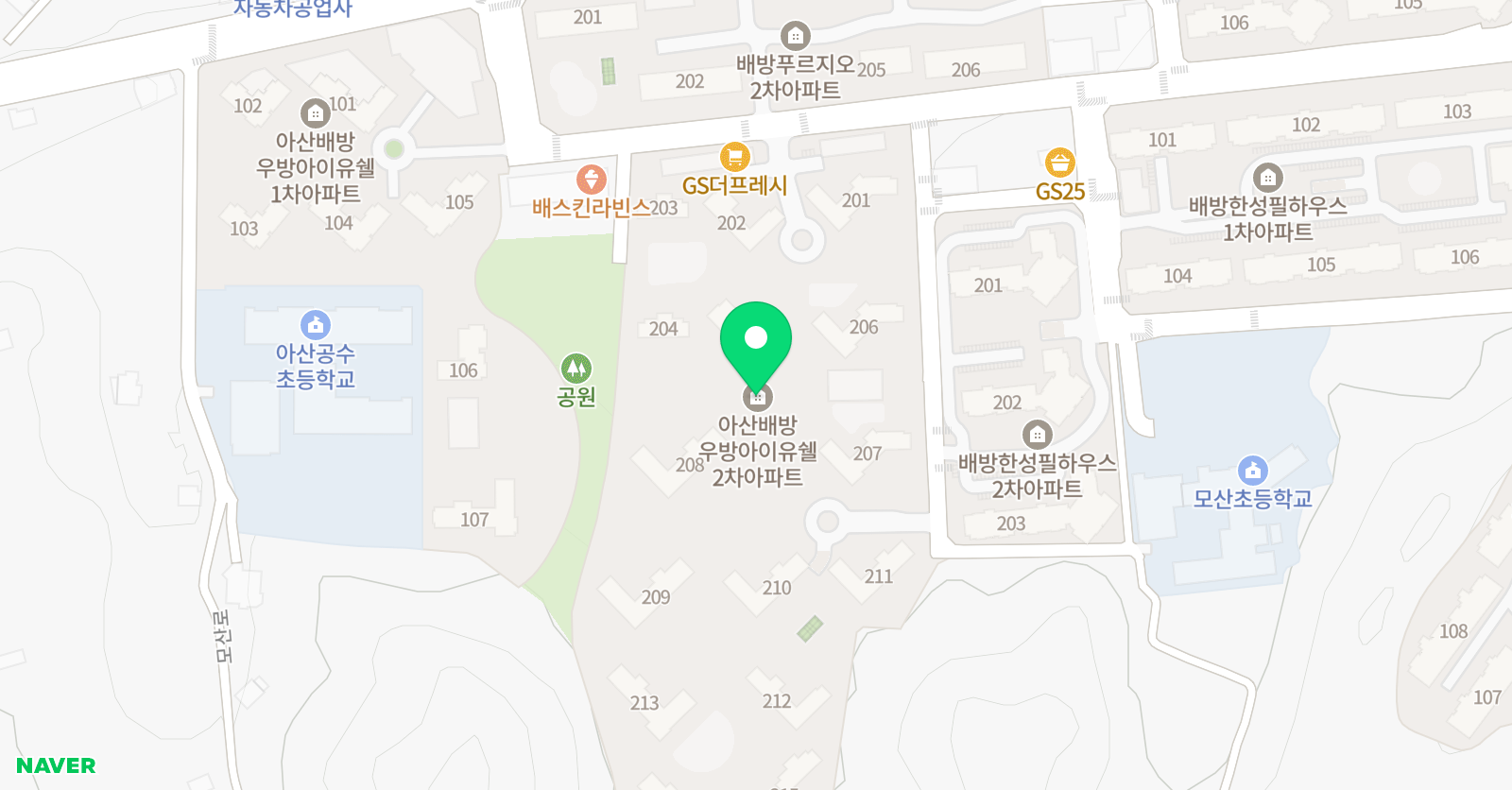 뮤엠영어 배방우방NEST 위치