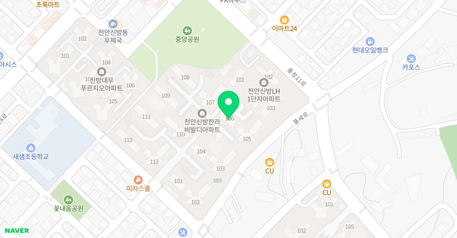 아소비 천안신방새샘초 점 위치