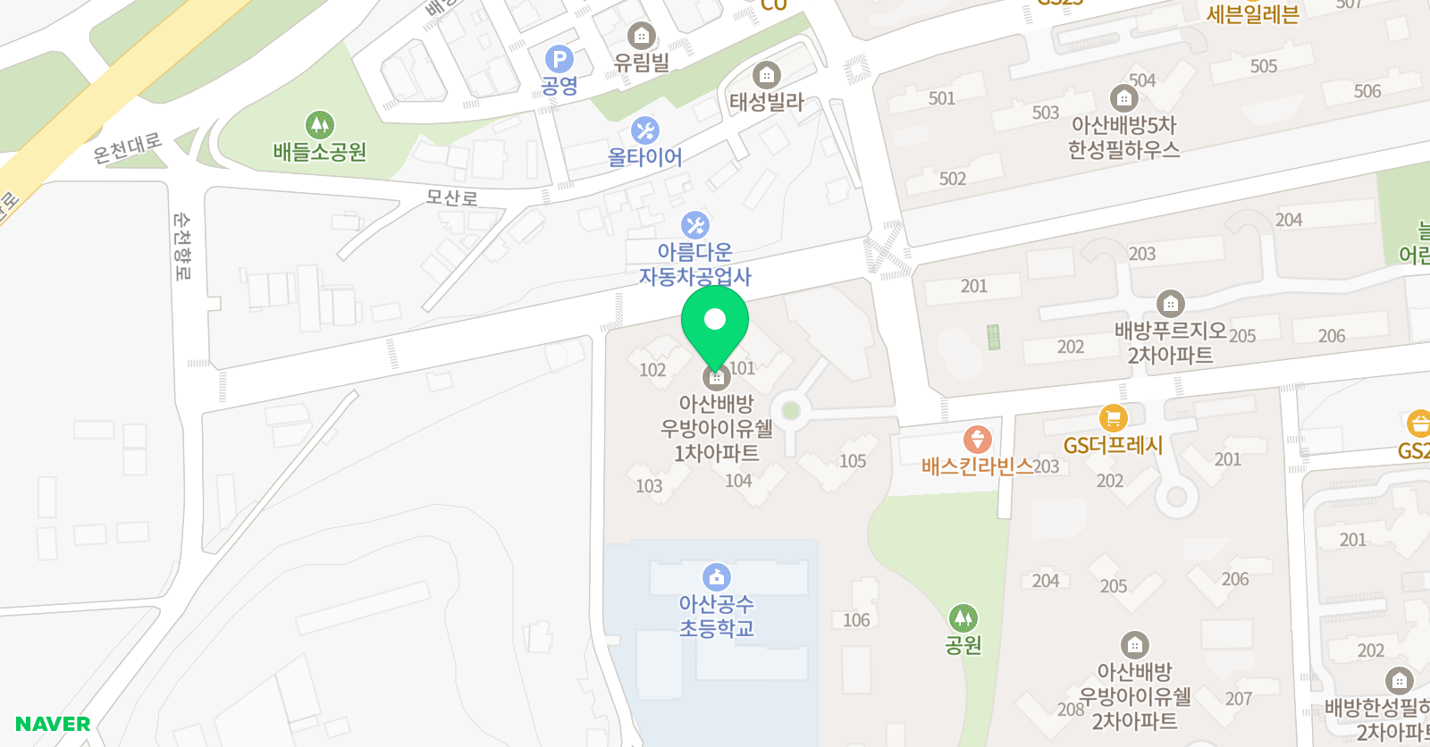 기탄사고력교실 배방우방아이유쉘1차점 위치