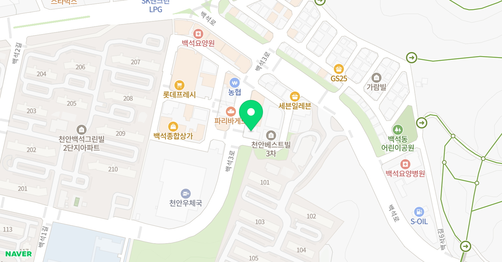 새오름백석 학원 위치
