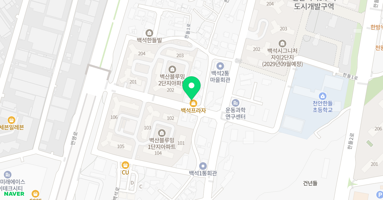 뮤엠영어 백석한들캠퍼스 위치
