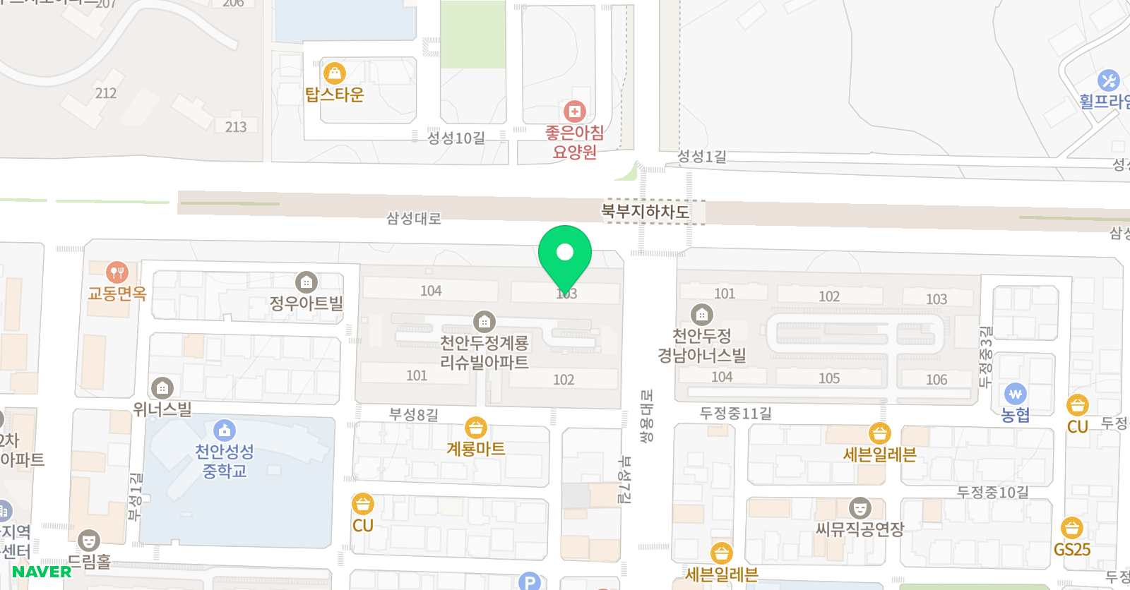 아소비 천안 두정리슈빌 점 위치