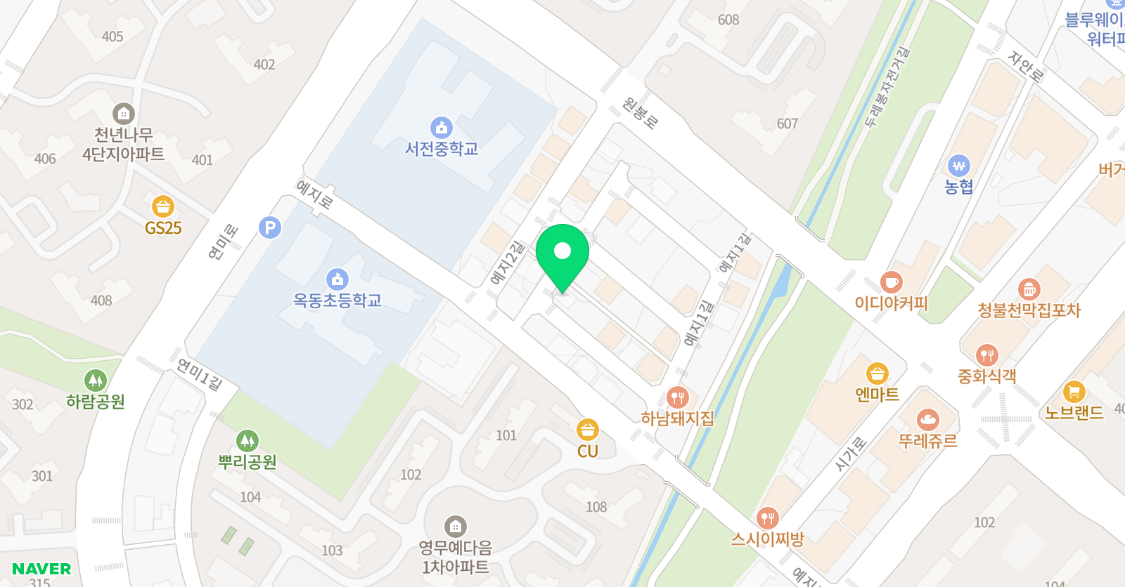 아소비 큐미르 덕산더하나 학원 위치