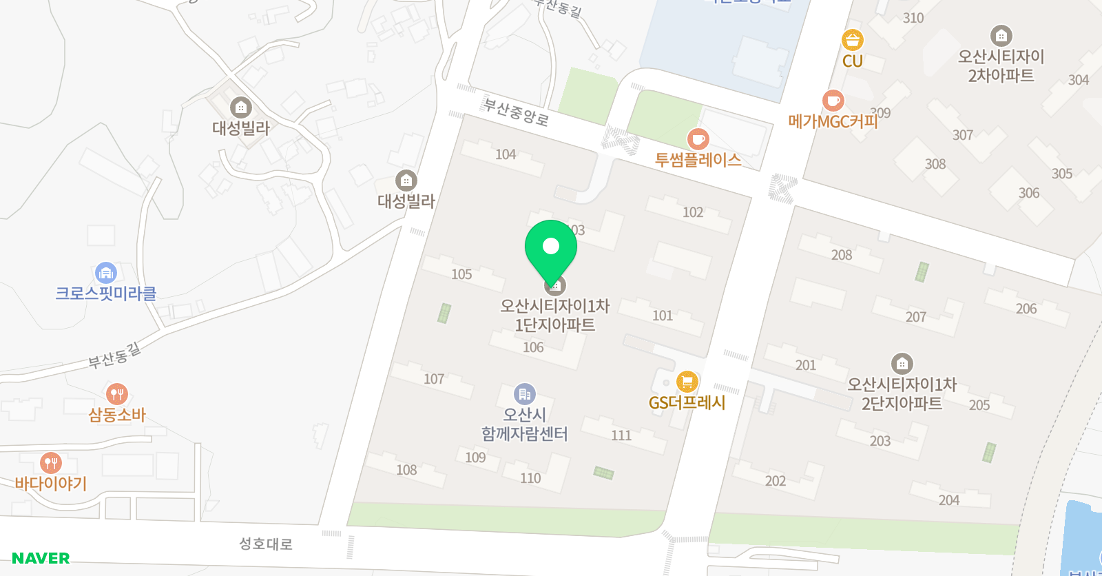 아소비 오산 시티자이1단지점 위치