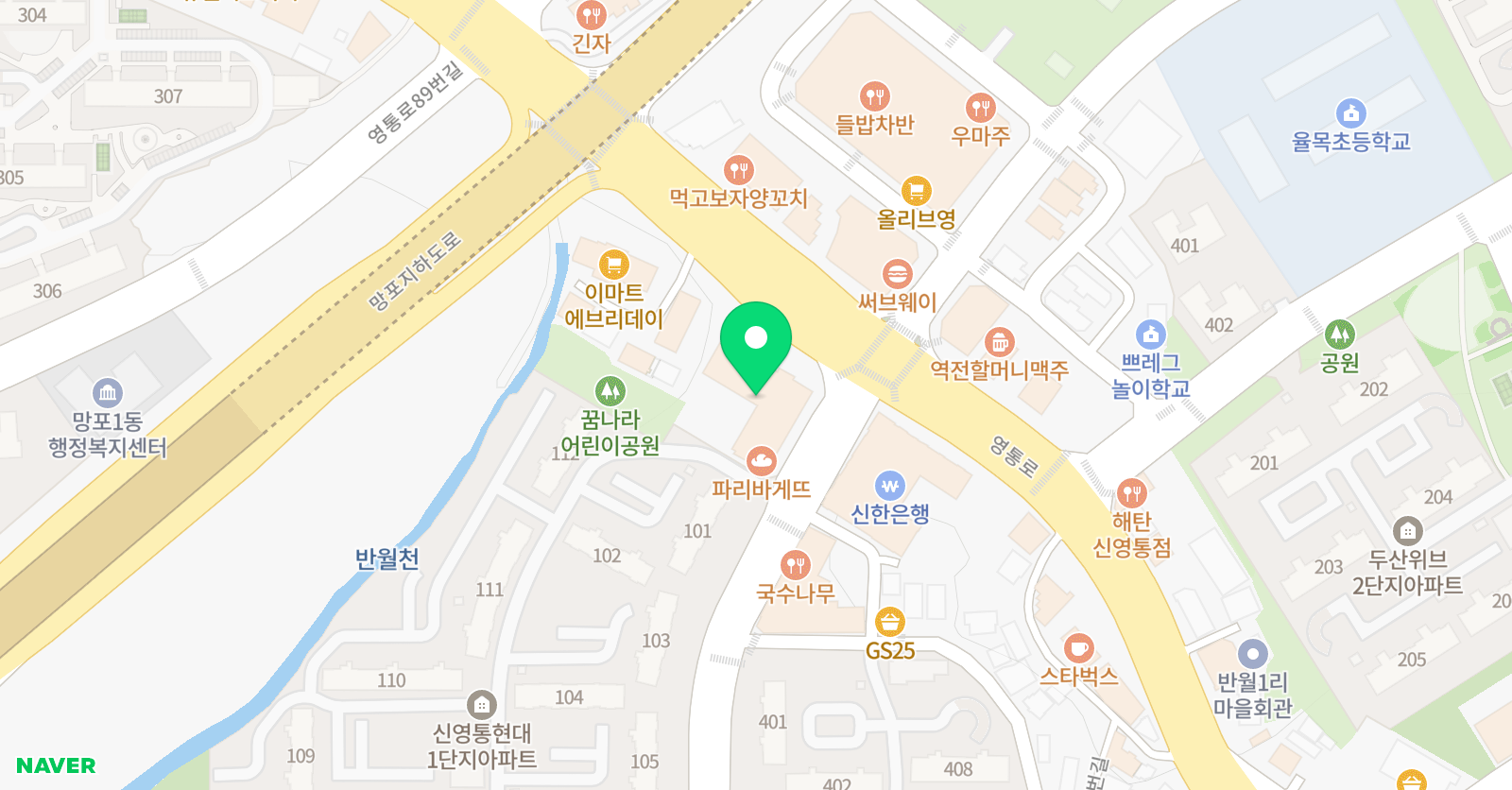 퍼시픽 풋볼트레이닝 수원망포점 위치