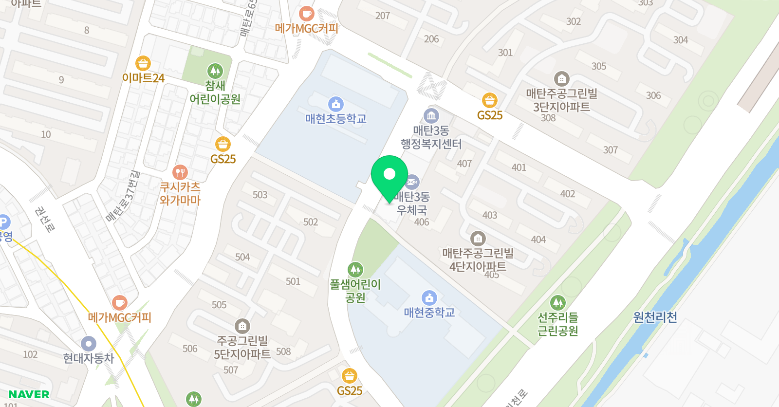 아소비 홈런스마트클래스 학원 매탄점 위치