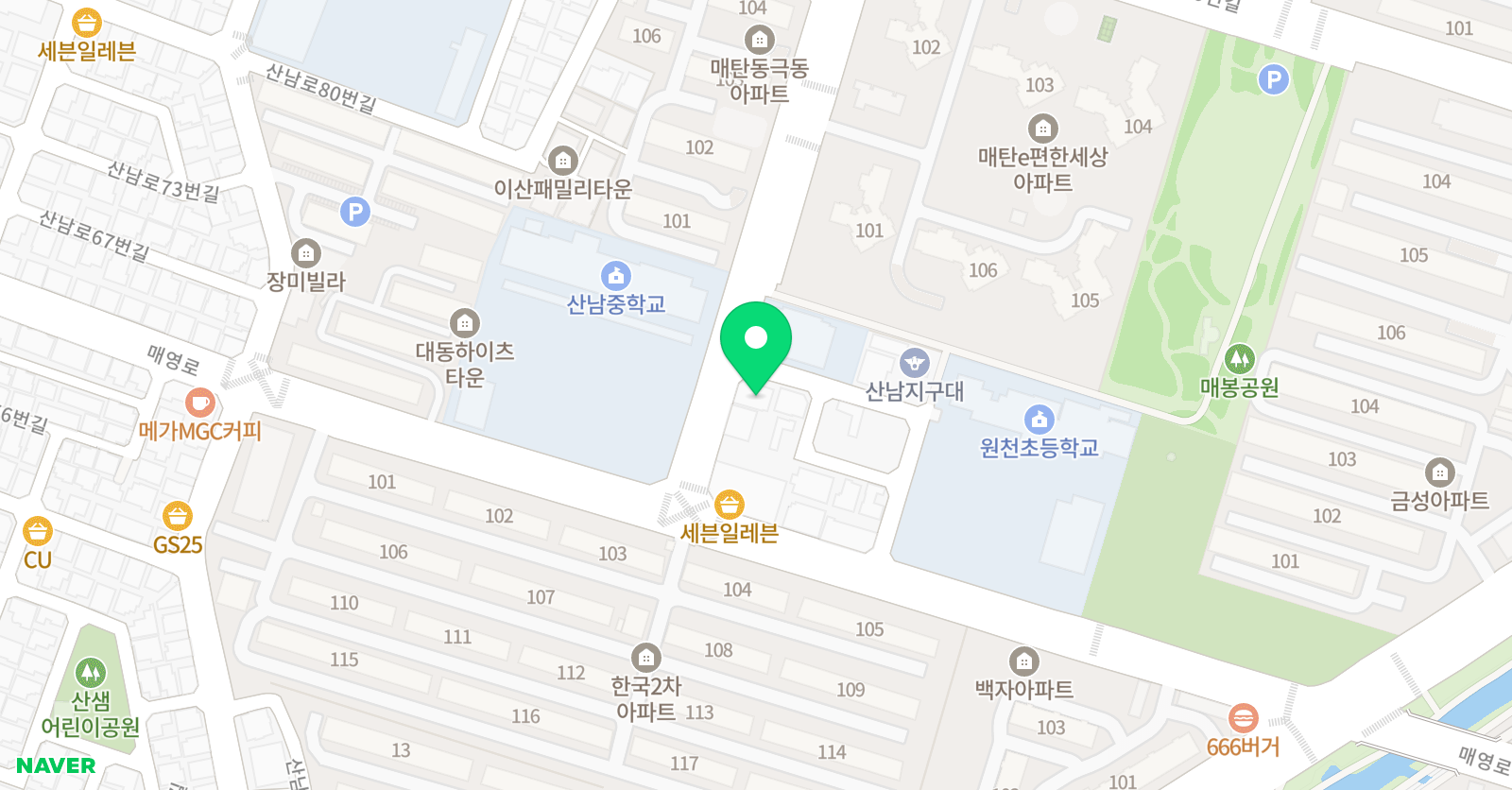 시온뮤직 드럼학원 매탄점 위치