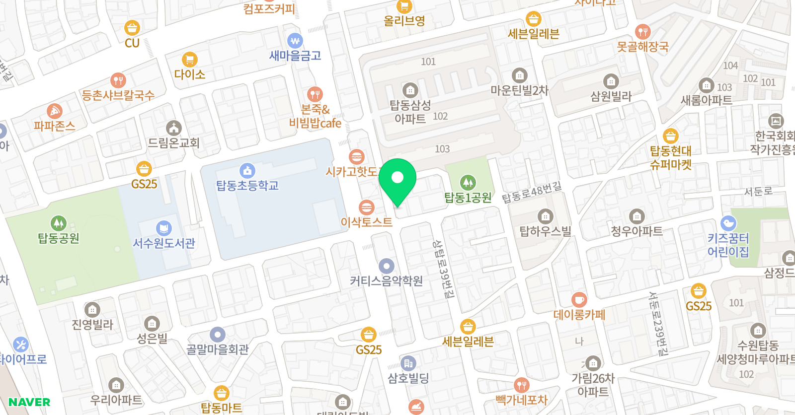 튼튼영어마스터클럽 탑동 학원 위치