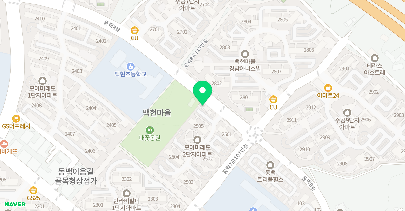 용인대백현아이사랑 태권도장 위치