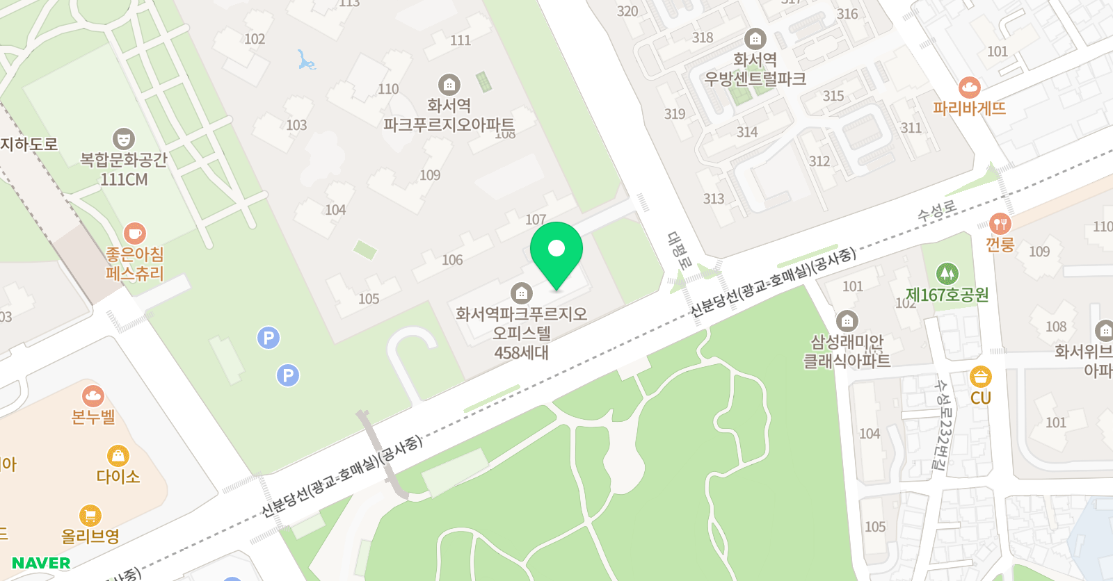 스마트해법 수학 수원화서역파크푸르지오점 위치