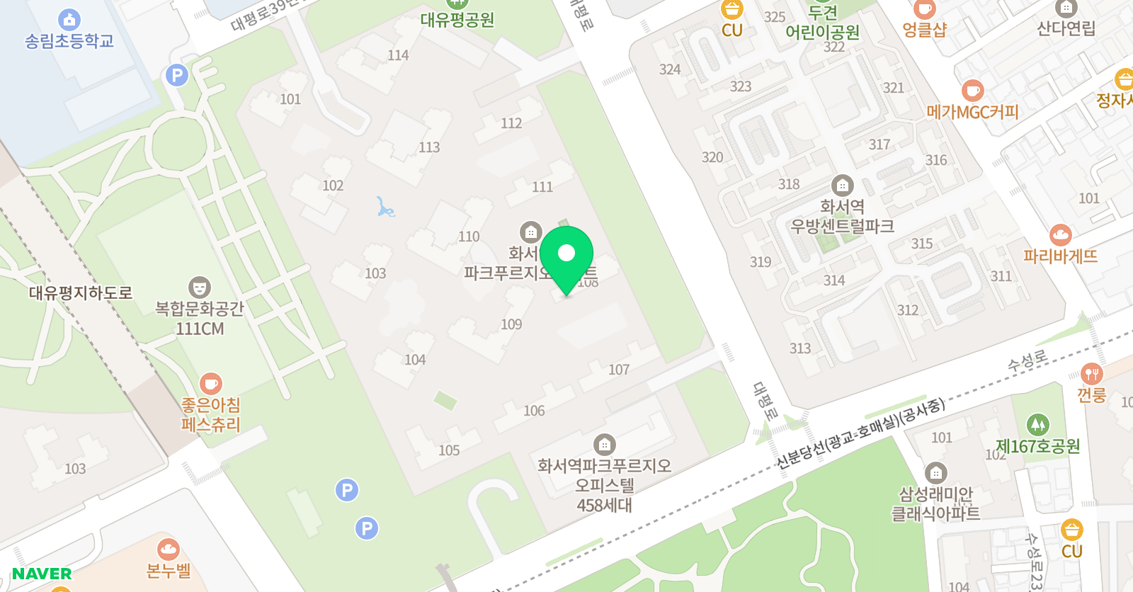 아소비 학원 화서역 파크푸르지오점 위치