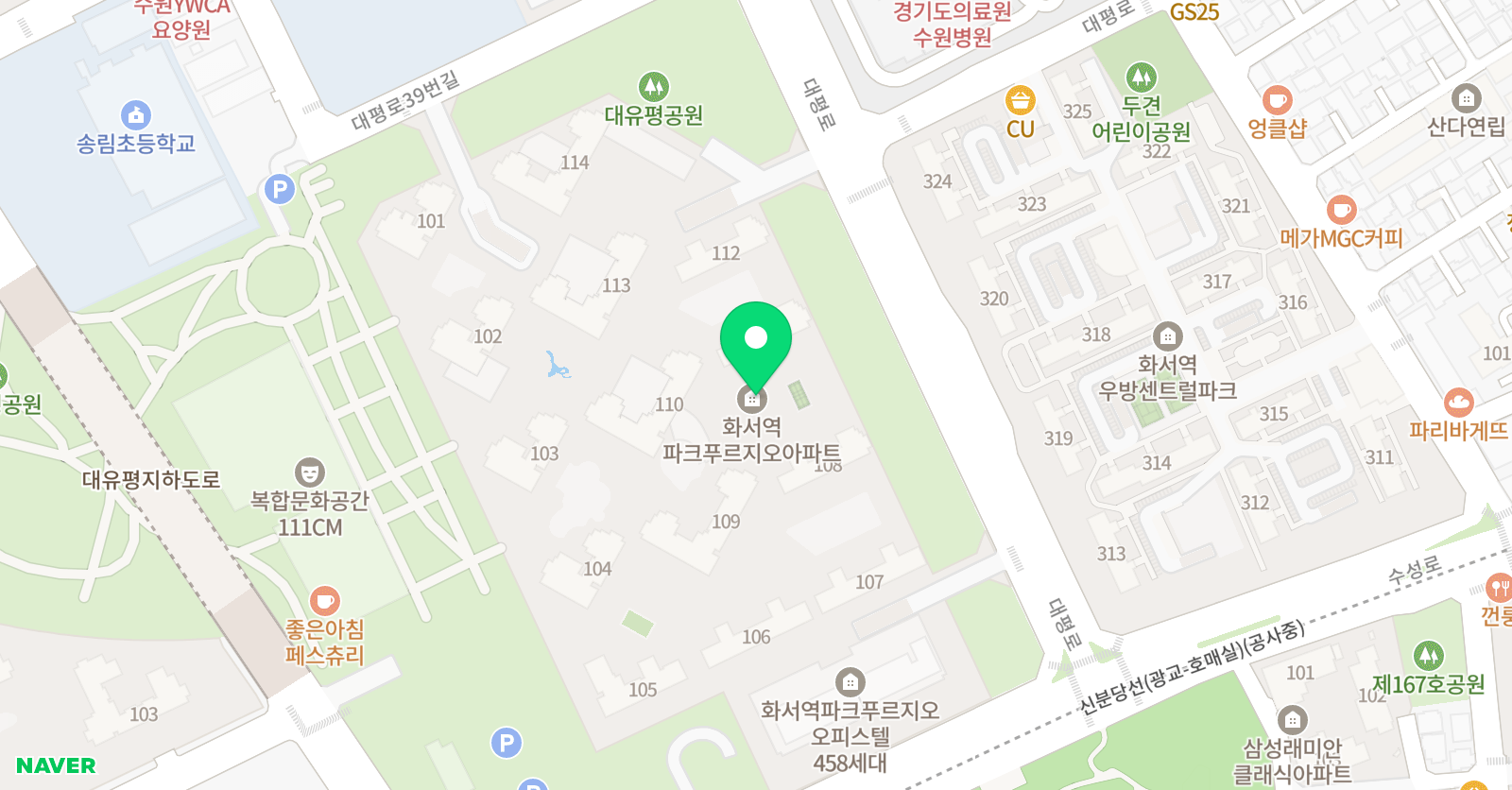 3030영어 화서역파크푸르지오러닝센터 위치