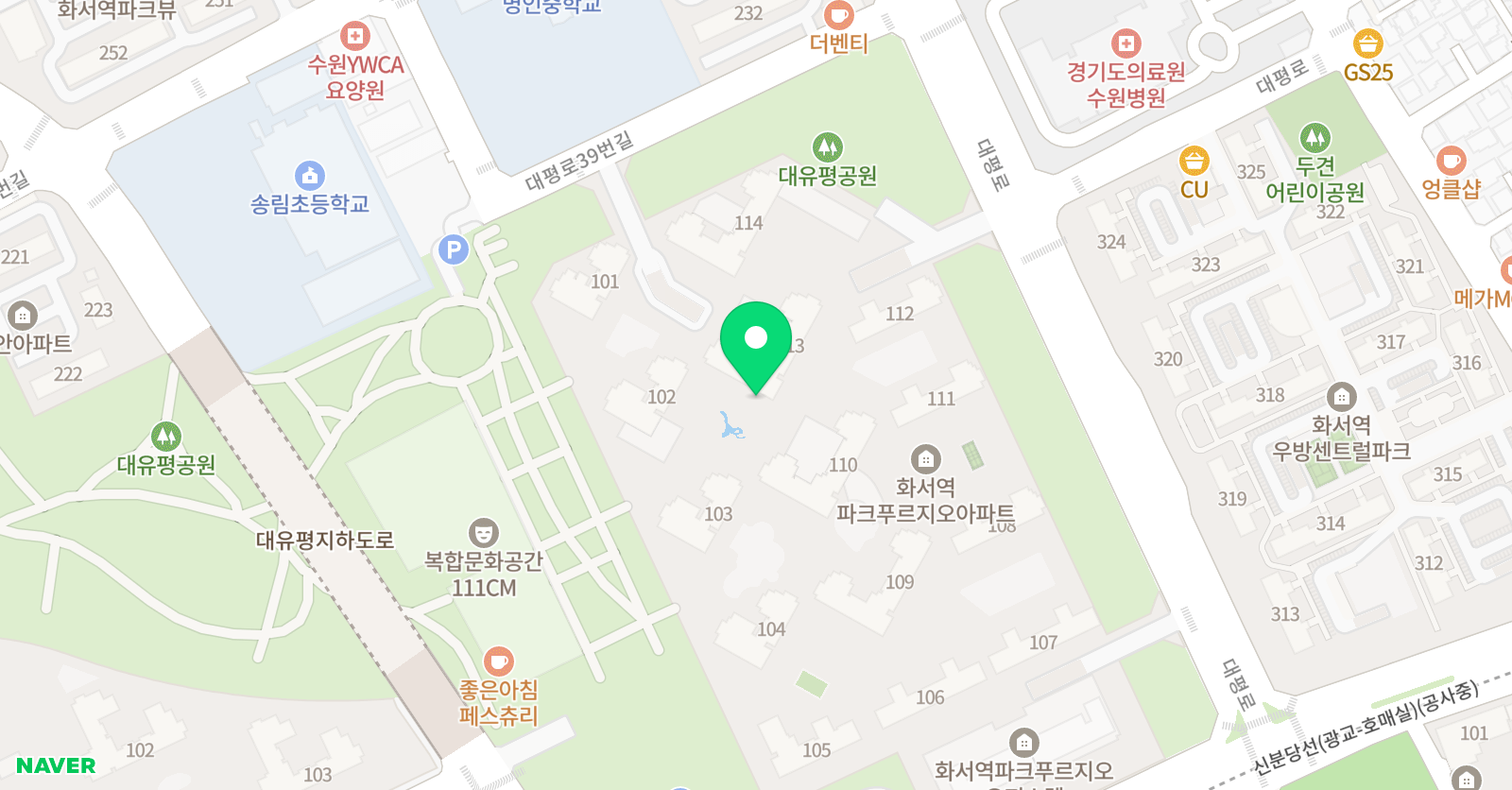 뮤엠영어 화서역파크푸르지오NEST 위치