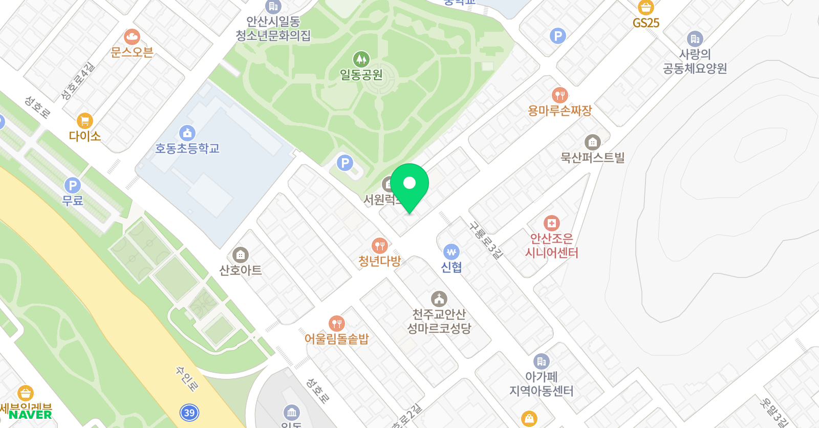 YBM잉글루 안산호동제1학원 위치