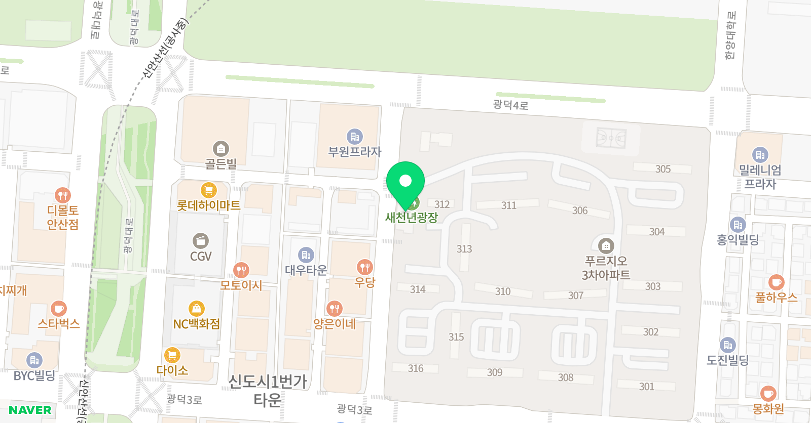 링키영어 안산고잔동 파크푸르지오3차점 위치