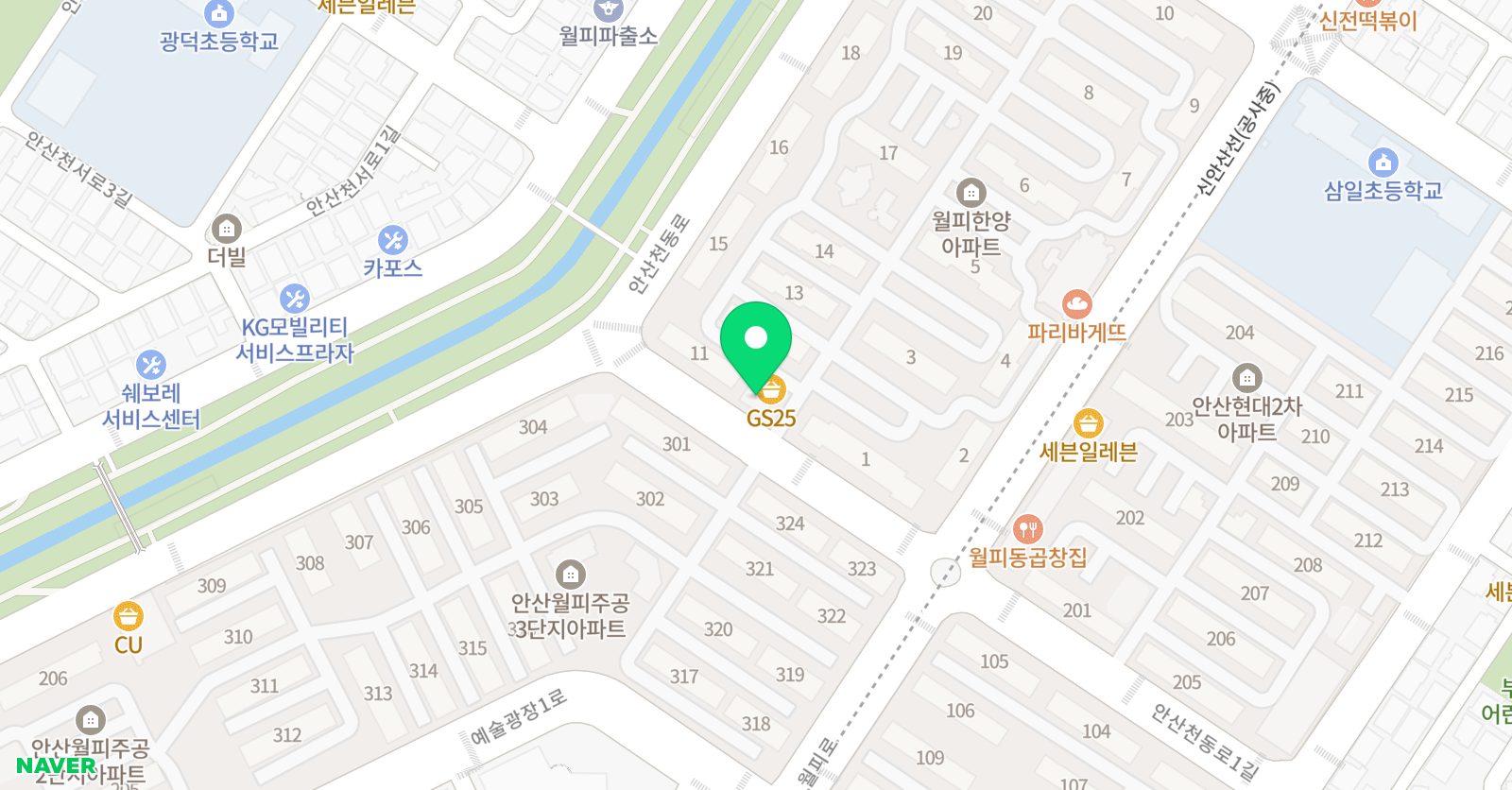 빨간펜 수학의달인 월피다니엘점 위치