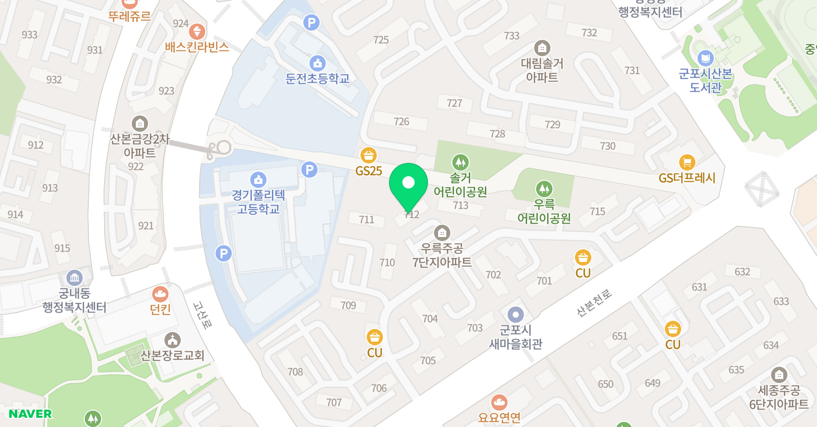 기탄 사고력교실 산본한숲7단지점 위치