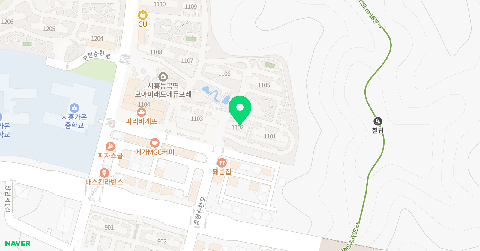 아소비 시흥 장현모아미래도 점 위치