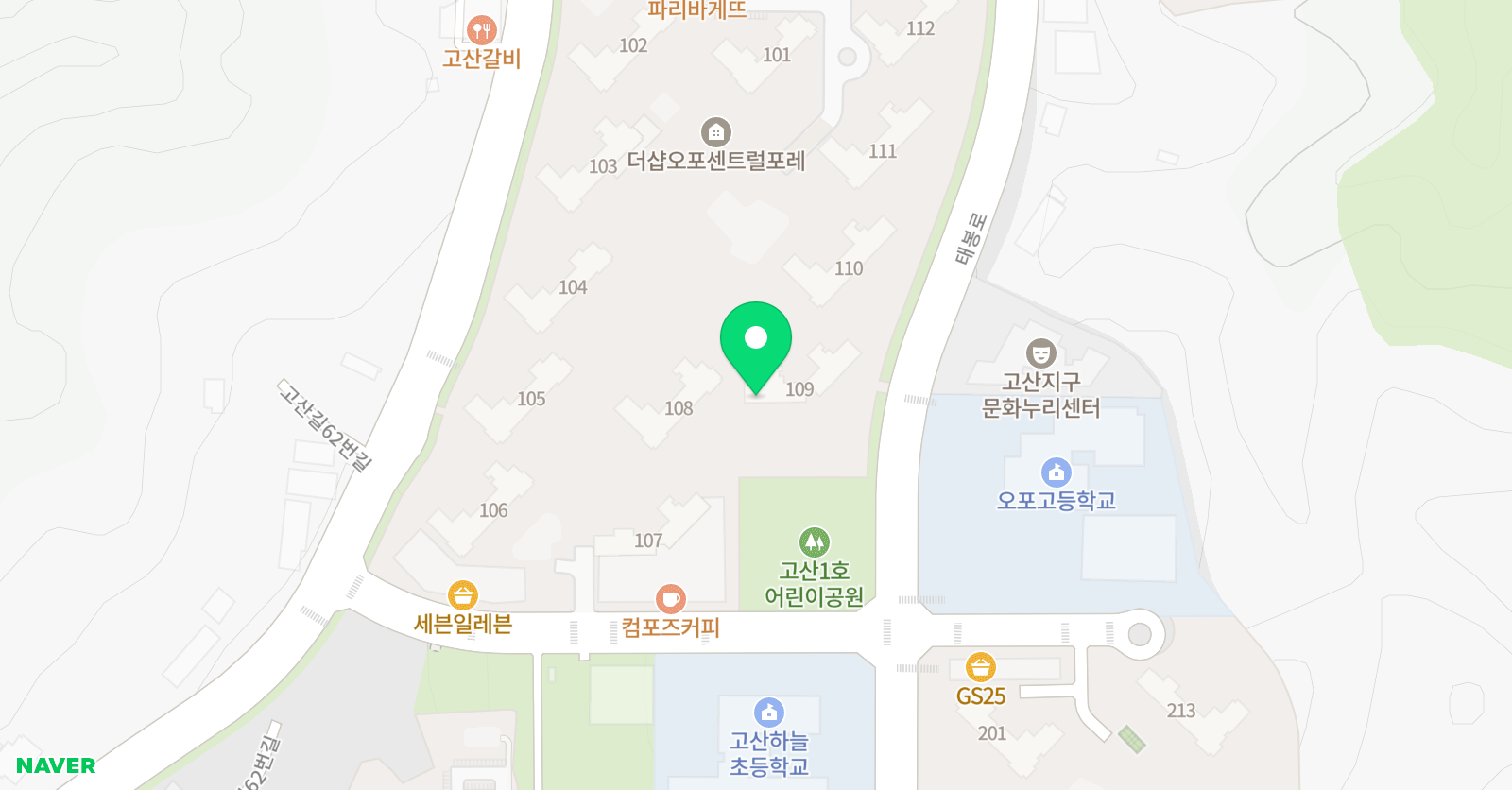 아소비 광주고산센트럴포레109동점 위치
