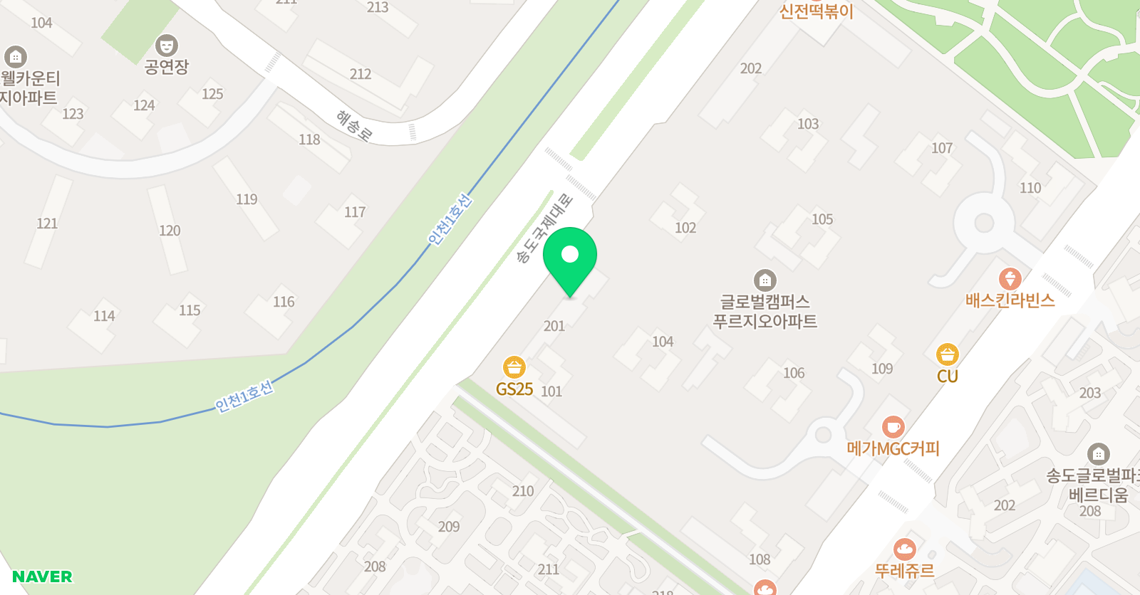 뮤엠 영어 송도글캠푸르지오점 위치
