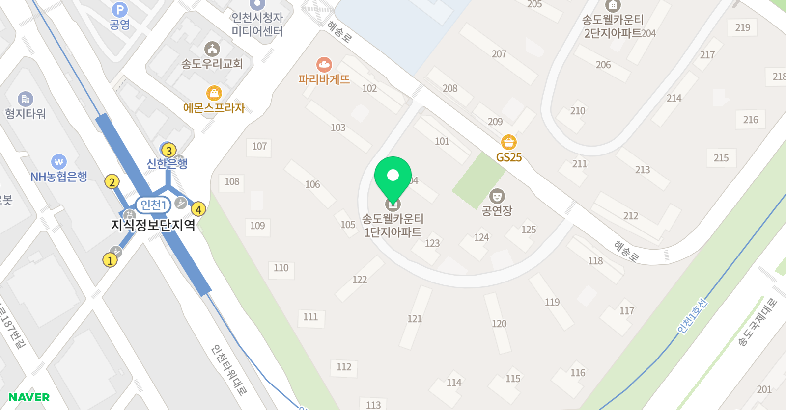 뮤엠 영어학원 송도웰카운티 NEST 점 위치