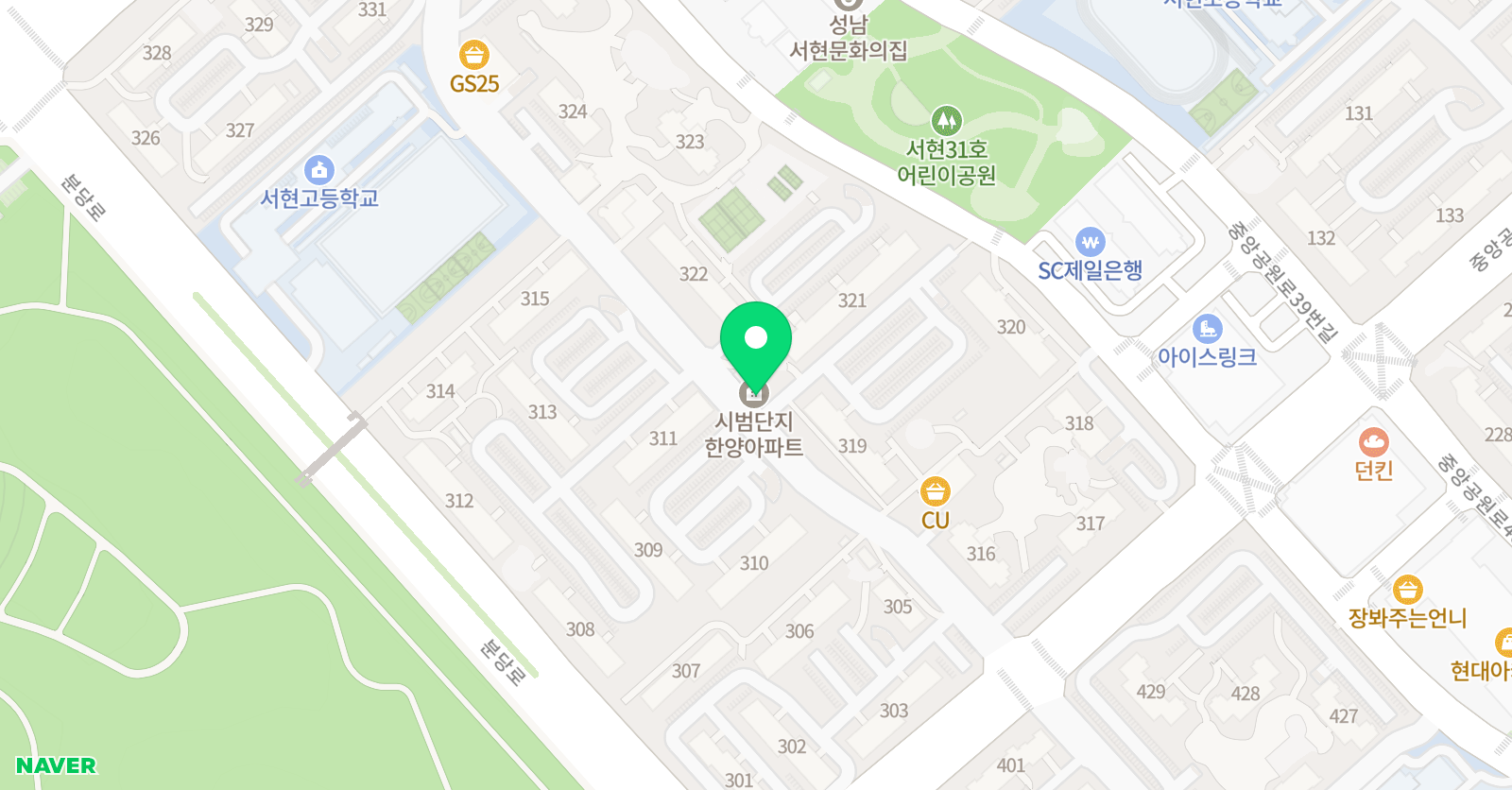 ERC 영어독서클럽 분당서현시범단지한양아파트점 위치