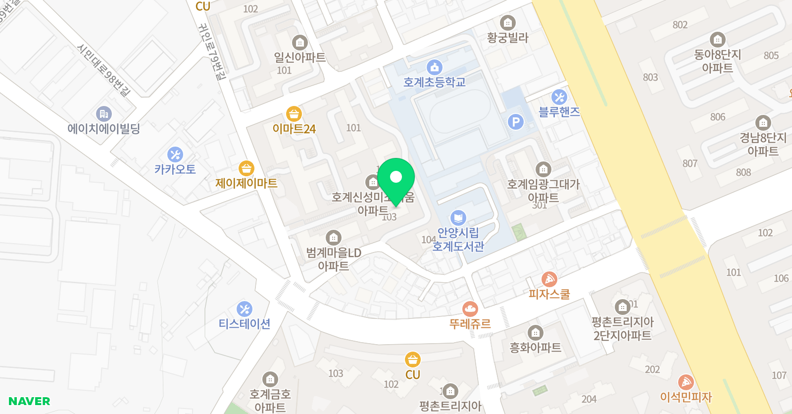 뮤엠 영어학원 호계초 NEST 위치