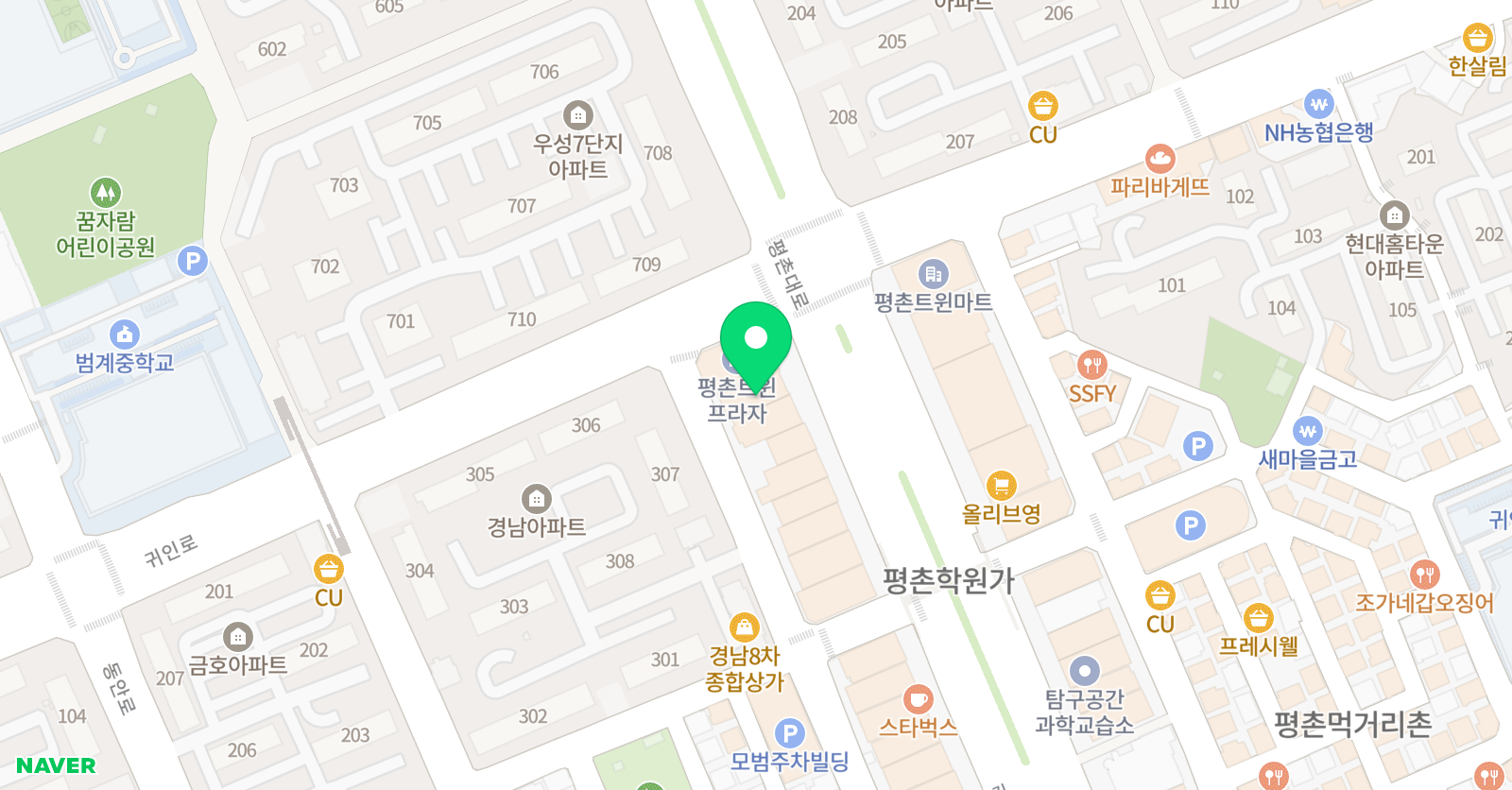 평촌김장현 수학학원 위치