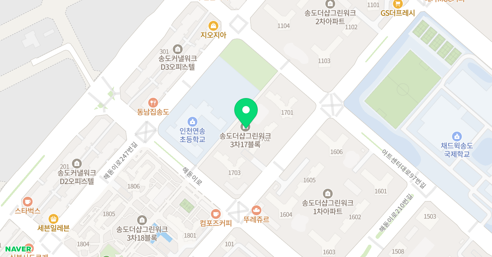 뮤엠 영어 송도그린워크3차NEST 위치