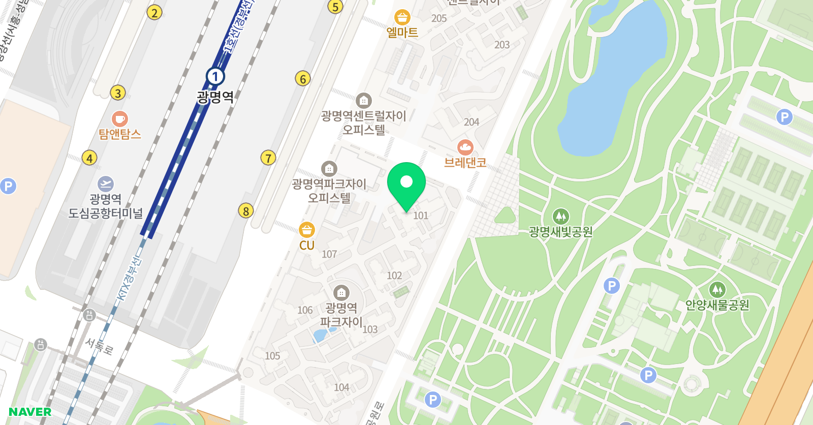 플레이팩토 광명역파크자이101동교육원 위치
