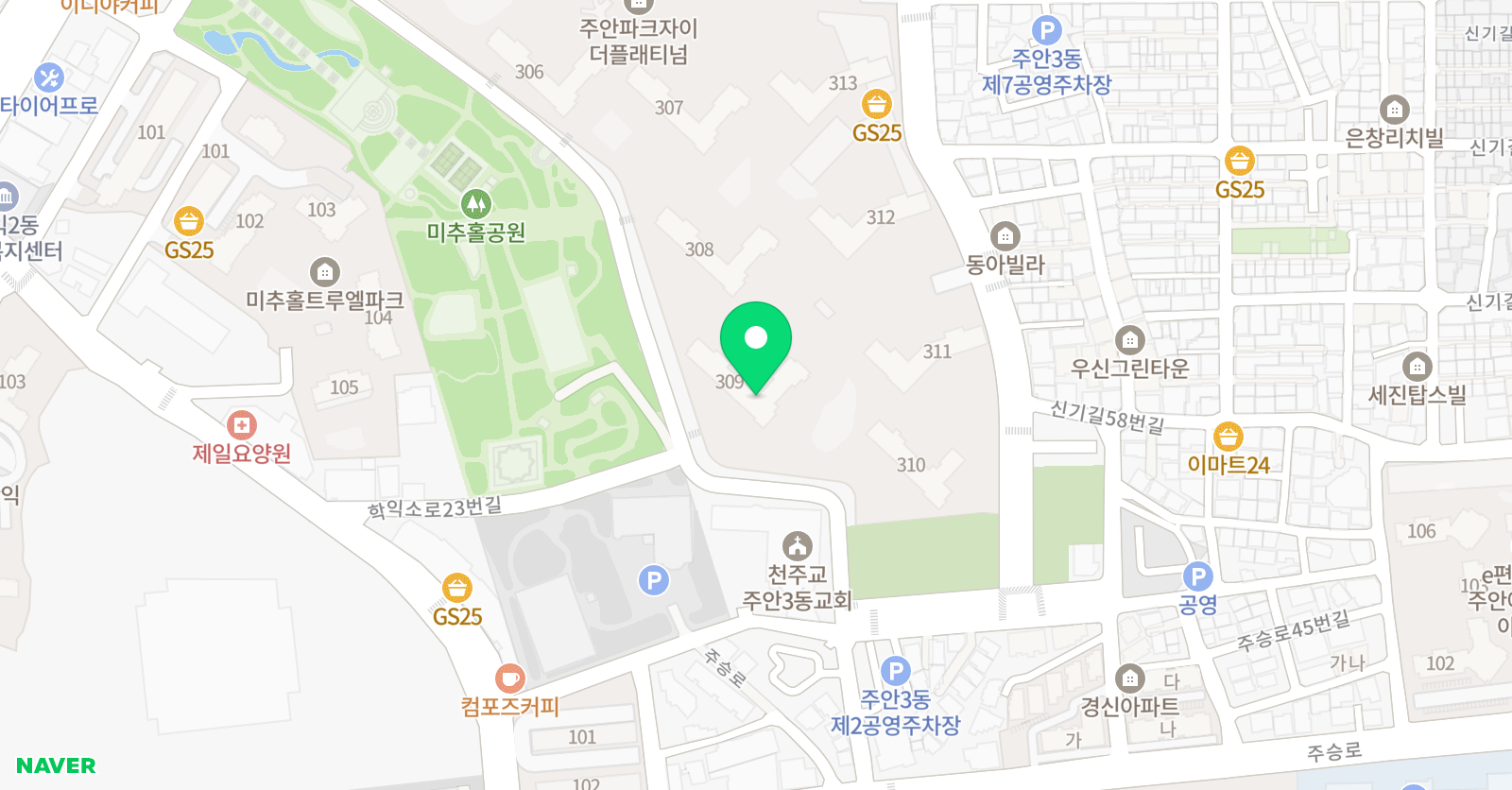 아소비 인천 주안파크자이309점 위치
