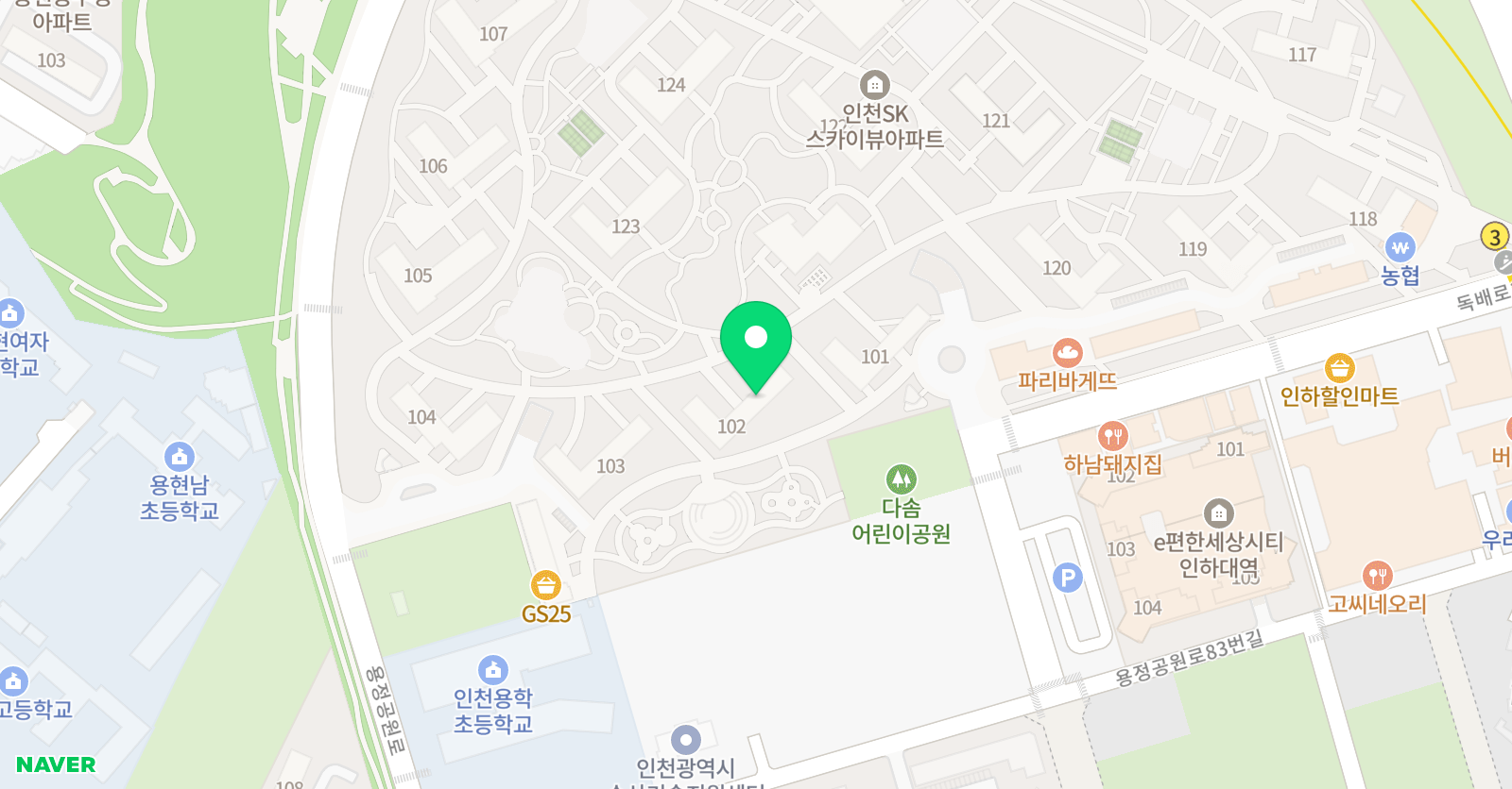 빨간펜 수학의달인 용현SK점 위치