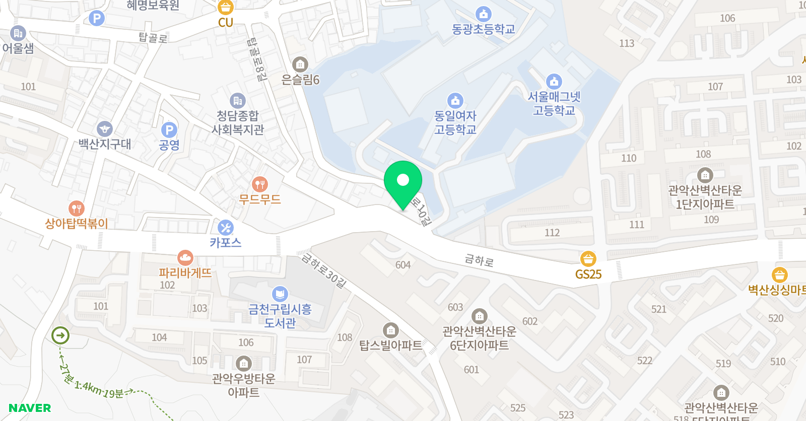 정상 어학원 금천분원 초등CHESS관 위치