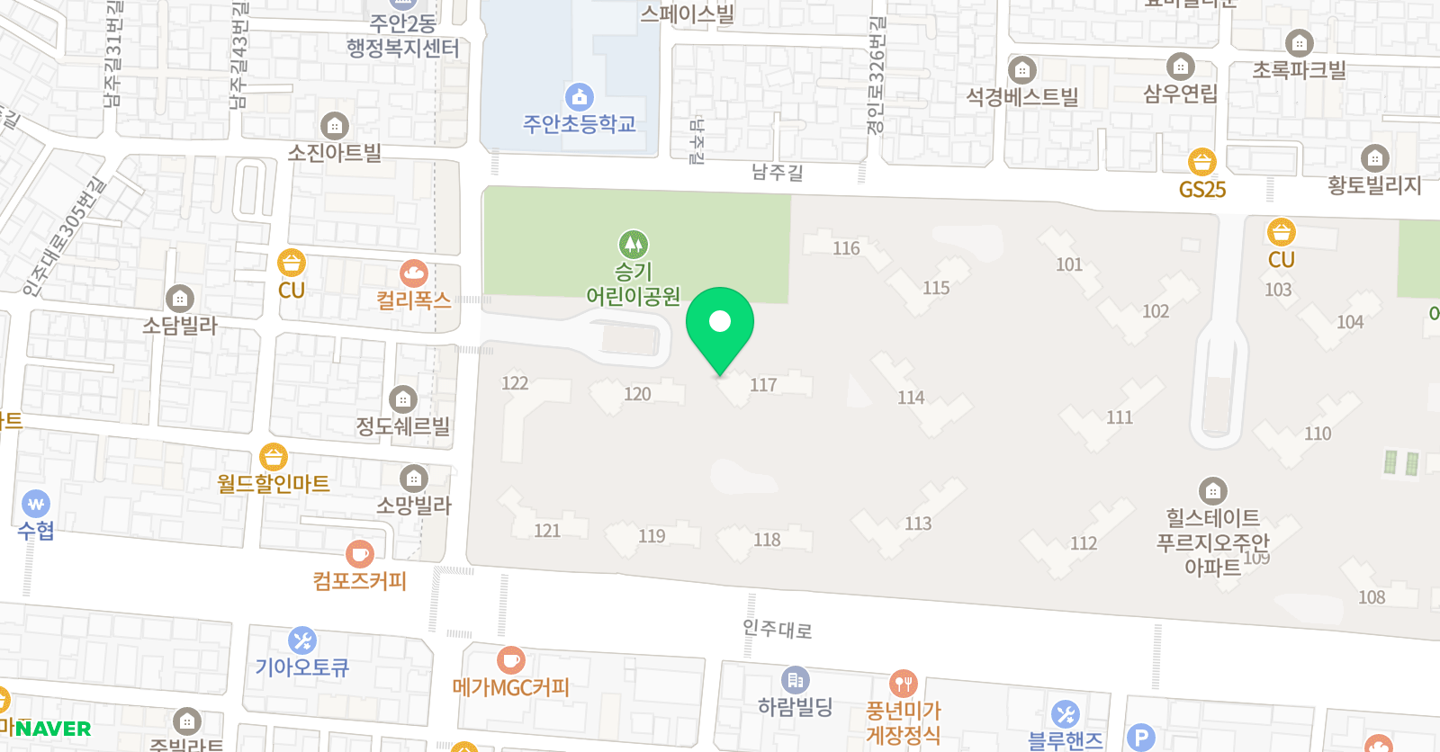뮤엠영어 주안힐스테이트푸르지오NEST 위치