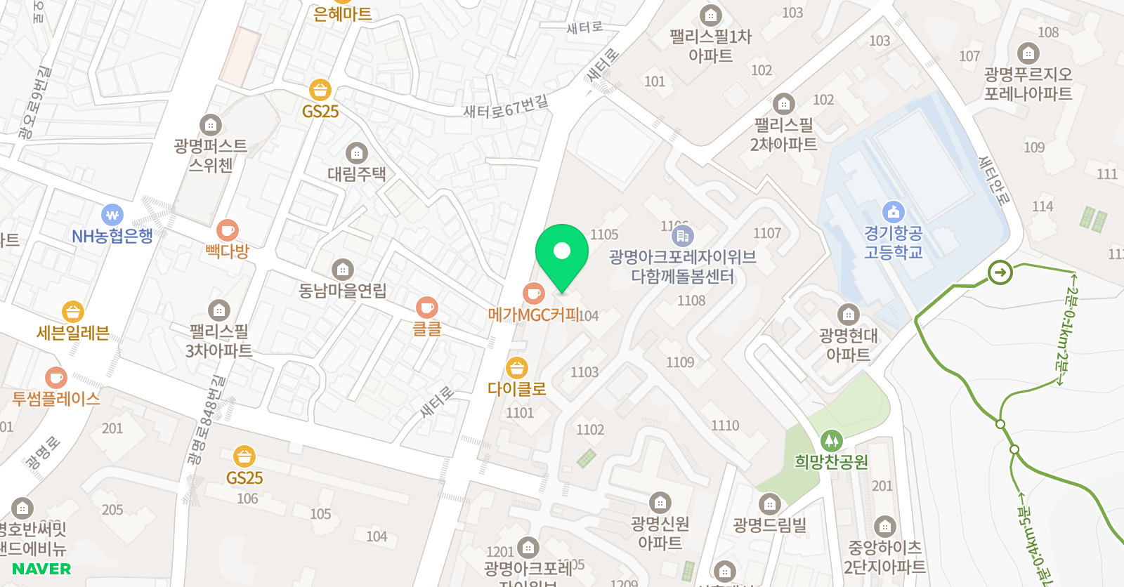 플레이팩토 교육원 광명아크포레자이위브 위치