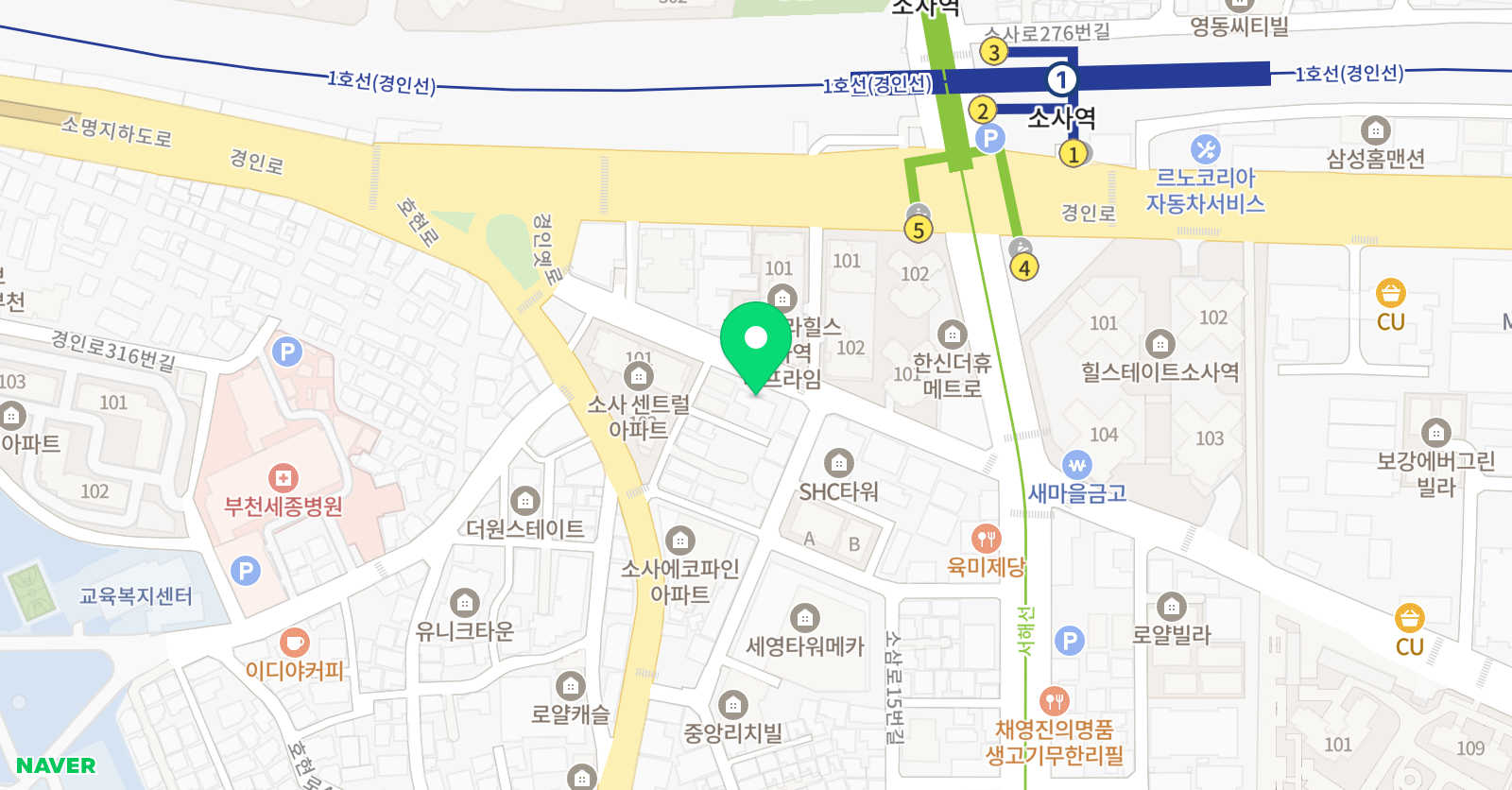 아트스테이 무용학원 소사점 위치
