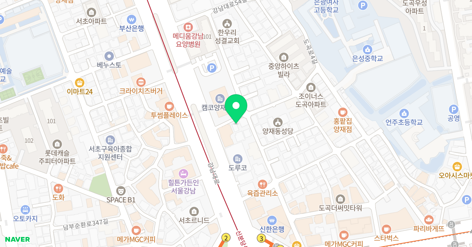 지구뮤직스페이스 양재 위치