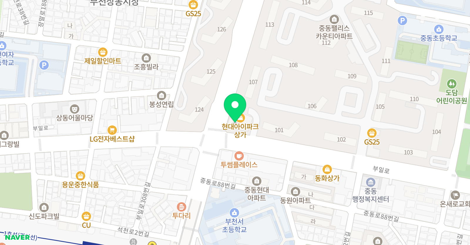 뮤엠 영어 팰리스카운티점 위치