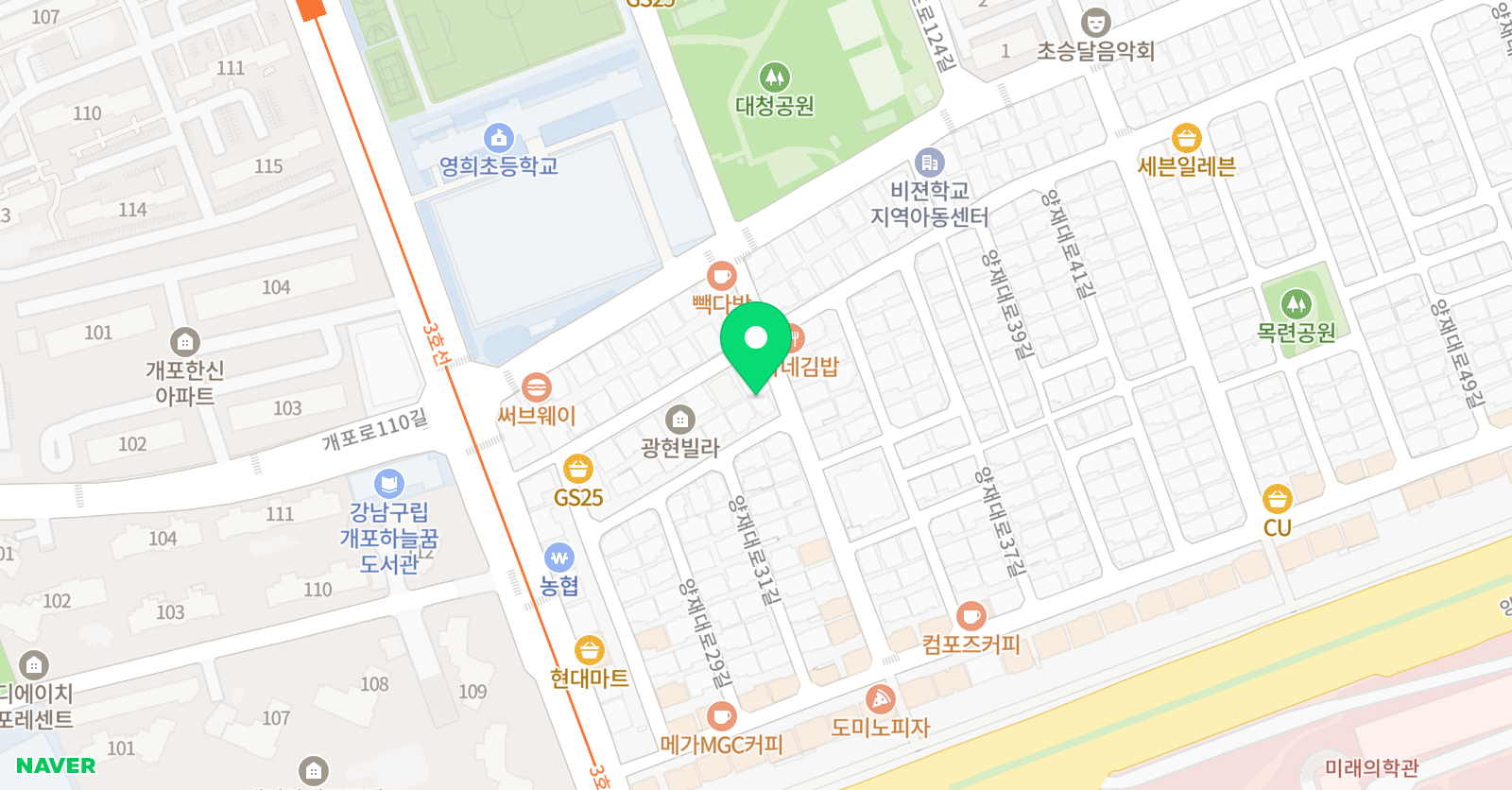 뮤엠 영어 일원점 위치