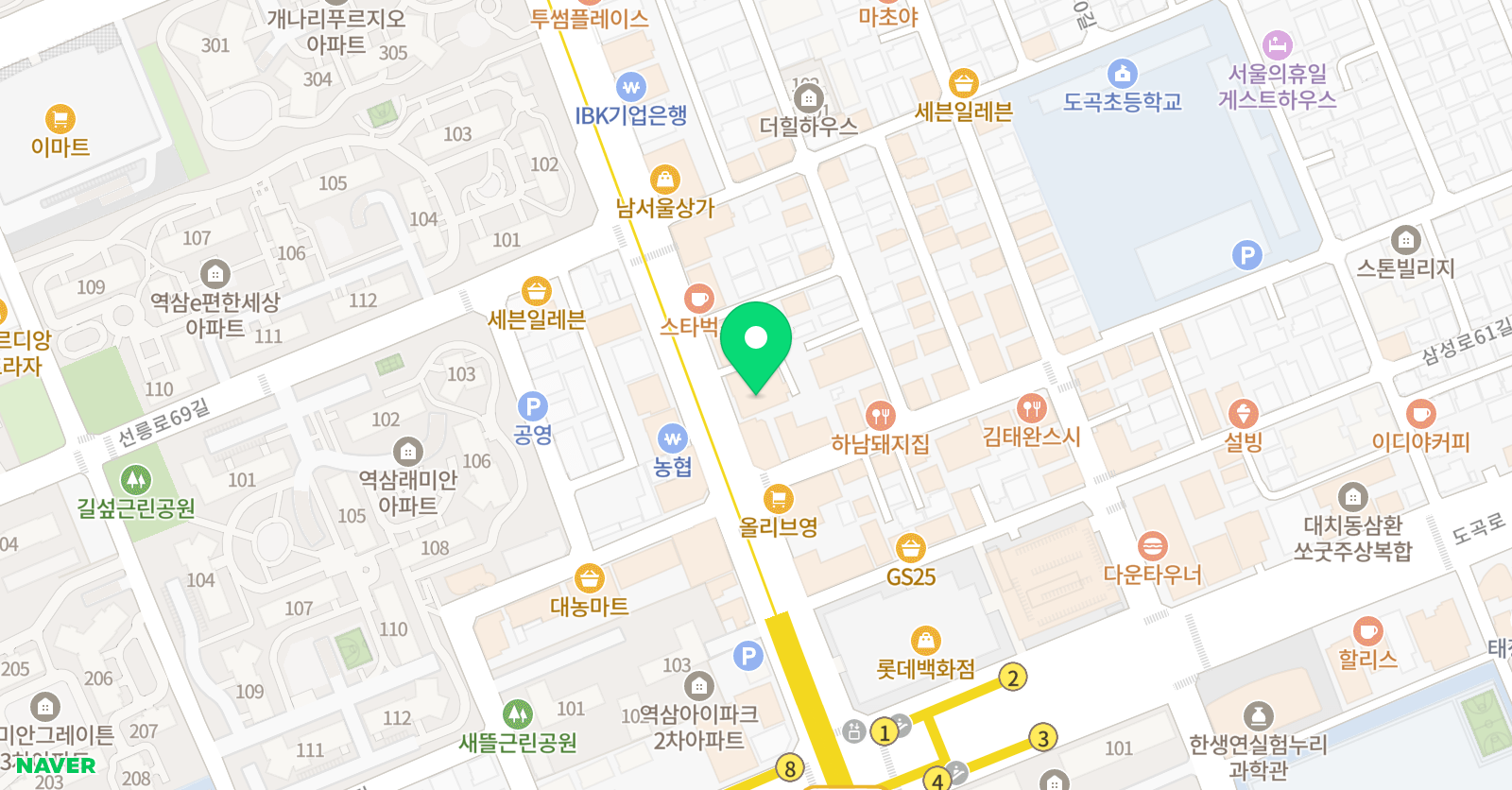 안보라 학원 한티관 위치