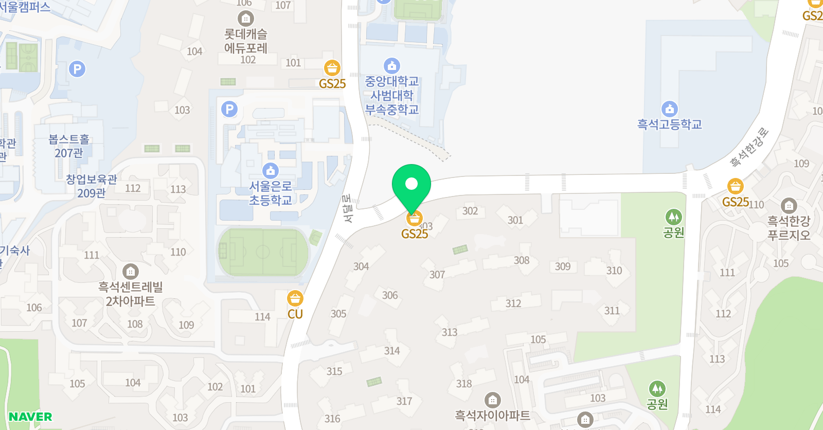 이화뮤직플로우 음악학원 흑석자이 위치