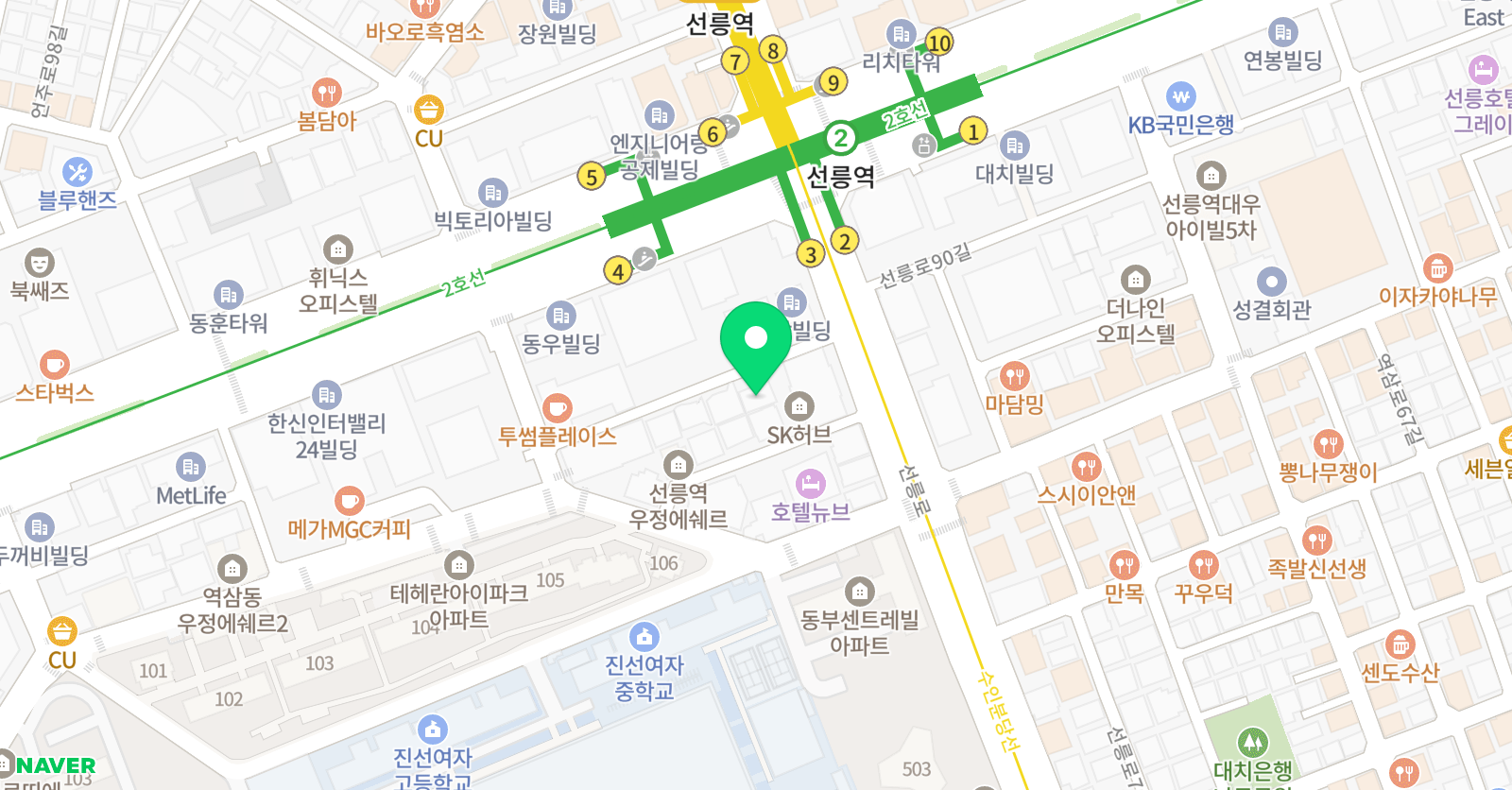 남스타 보컬스튜디오 역삼선릉점 위치