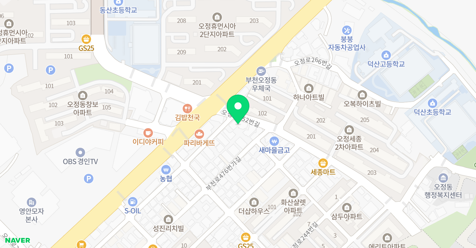 웅진씽크빅 스마트올클래스 오정 학원 위치