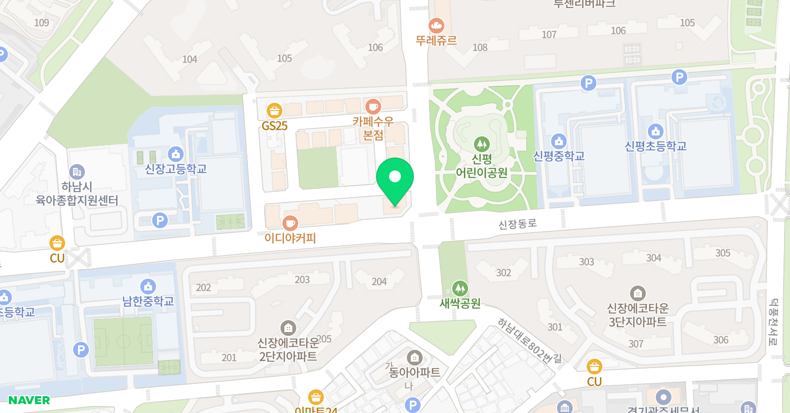 신장동 나룰 음악학원 2호점 위치